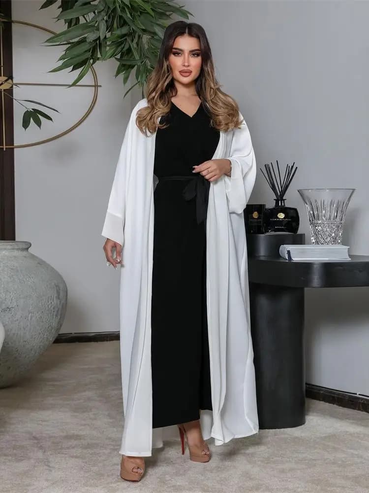 Ramadan Kimono Muslim White Abaya Dubai Turkish Islam Arabic Jalabiya for women clothing Robe Longue Femme Muslim Caftani