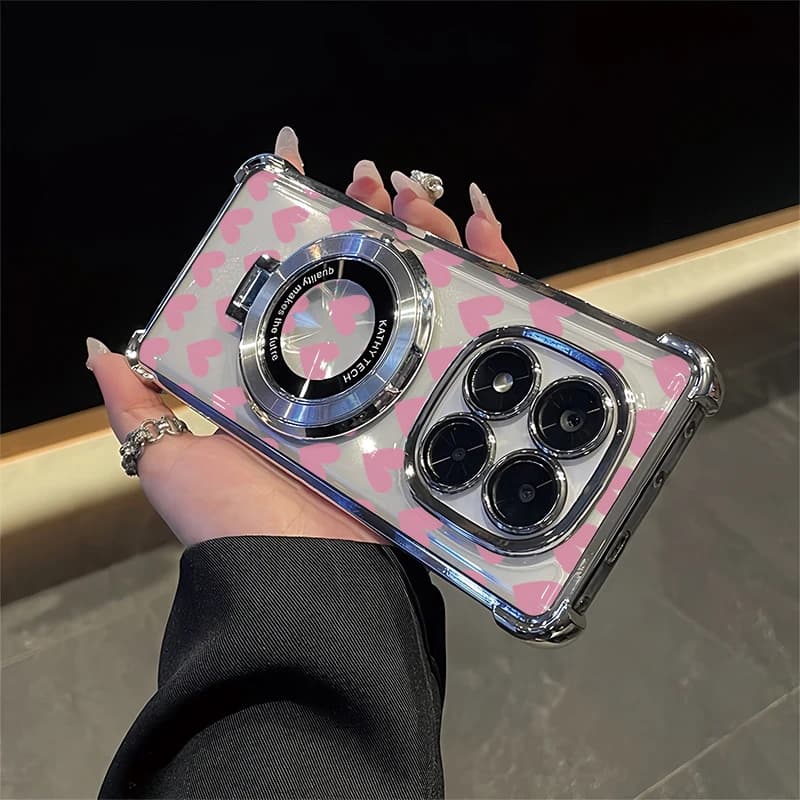Shockproof Soft Phone Case For Xiaomi Redmi Note 15 Pro Plus 13 5G 15 Pro 14 4G Silicone Clear Stand Holder Love Heart Cover