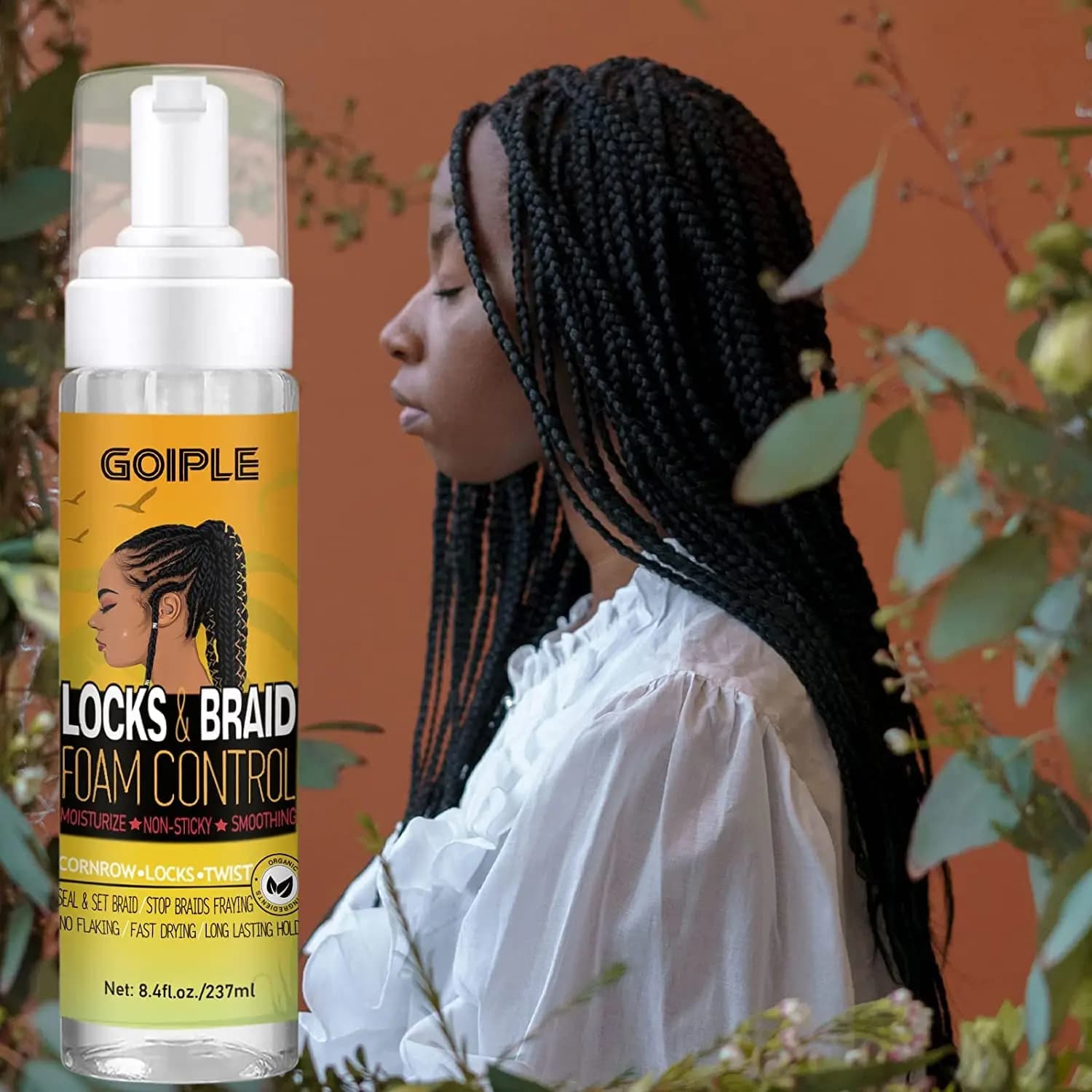 Goiple Braid Mousse, Twist, Locs - Tenuta Extra Forte, Alta Lucentezza, Idratante, Controllo Crespo, Leggero, Facile da Applicare, 250 ml