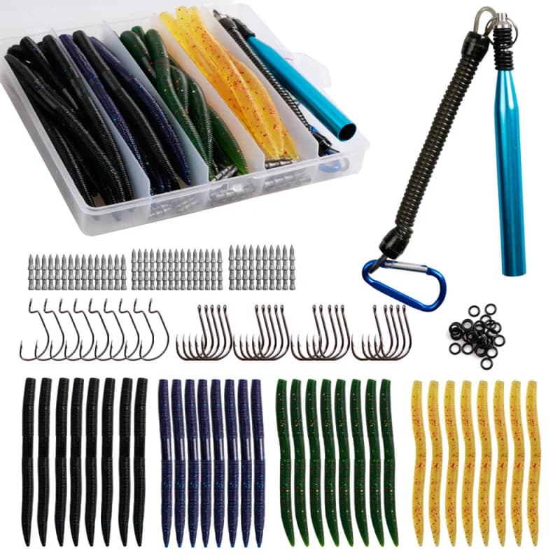Luya 133 greenish-shaped soft bait set with safety cord and lead insert ring for fishing