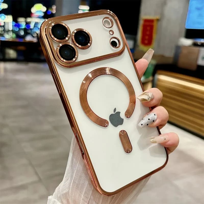 For iPhone 18 17 16 15 14 13 pro max 17Air Soft Silicone Gold Full Lens Camera Cover For soft Magsafe Transparent Magnetic Case