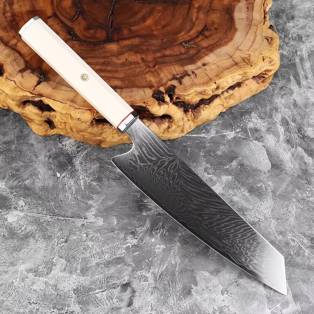 Coltello Kiritsuke 8 Pollici, Acciaio Damascato, Affilato, Professionale da Cucina, Coltello da Chef Gyuto, con Manico Ottagonale in Imitazione Avorio