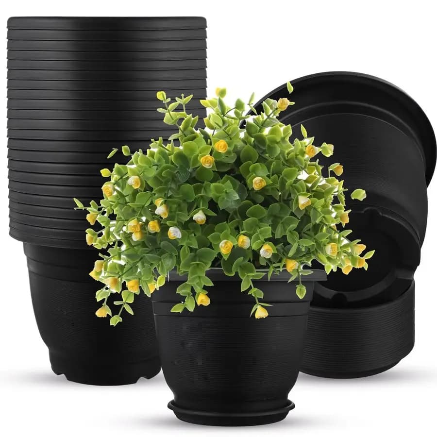 Set of 12 Round Plastic Vases with Subvase, Vases for Semenzali with Holes, Pots in Resin for Plants, Planters for Vivary