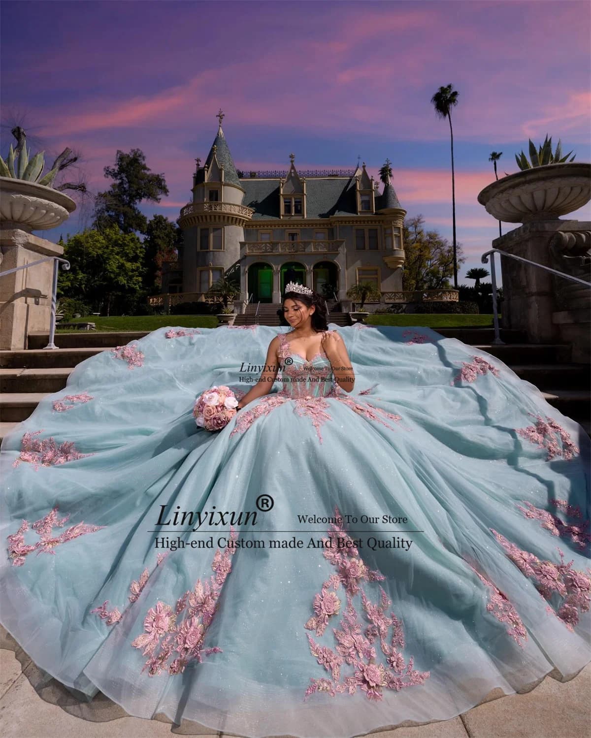 Abito da ballo Abiti stile Quinceanera con applicazioni in pizzo Compleanno Dolce 16 Abiti da ballo principessa Corsetto Abiti personalizzati De 15 anni
