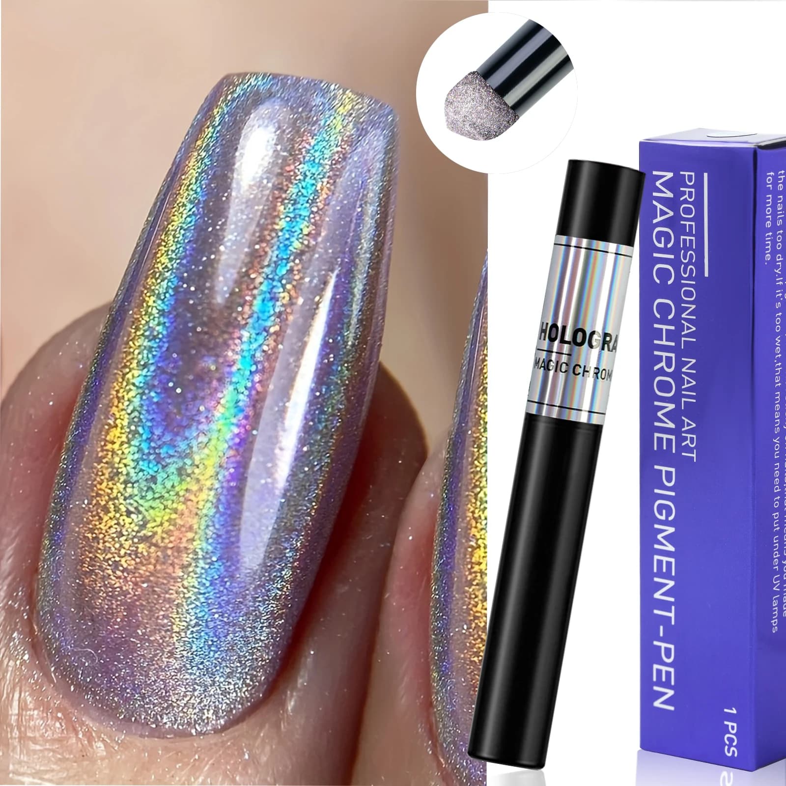 Nail Art Glitter Cuscino d'aria Penna magica Effetto specchio Pigmento cromato Smalto gel UV Decorazione di pigmenti in polvere per unghie olografica