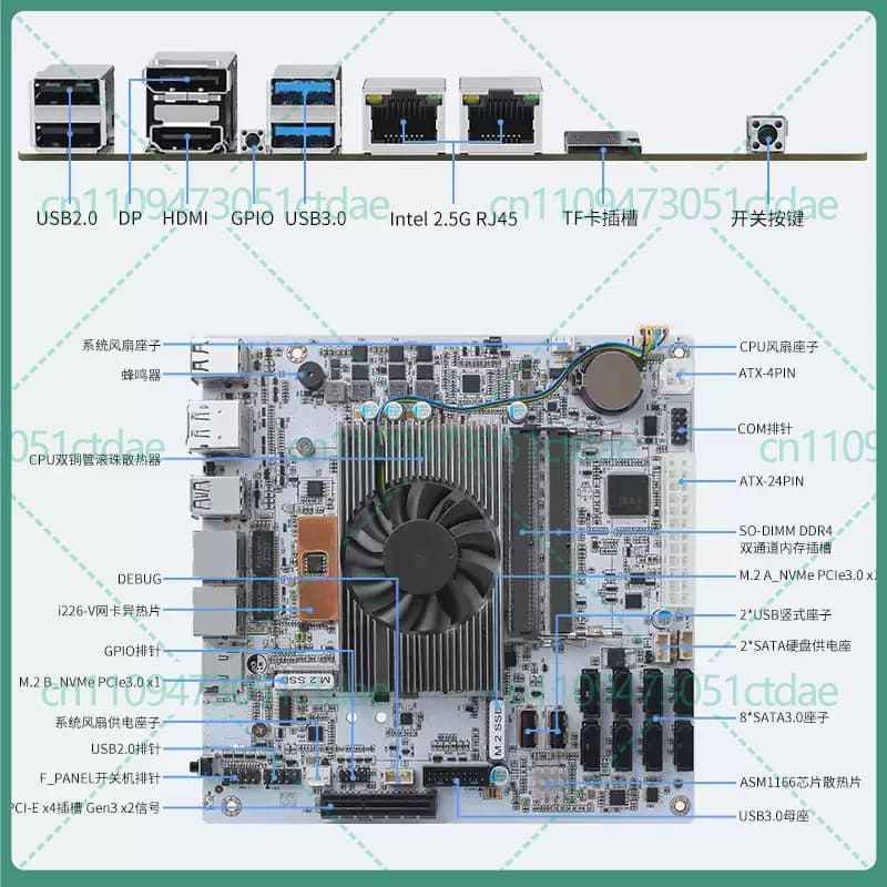 For CWWK 8 Bay NAS Motherboard i5-8265UES 8SATA Dual M.2 Dual Channel DDR4 ITX Storage Mainboard