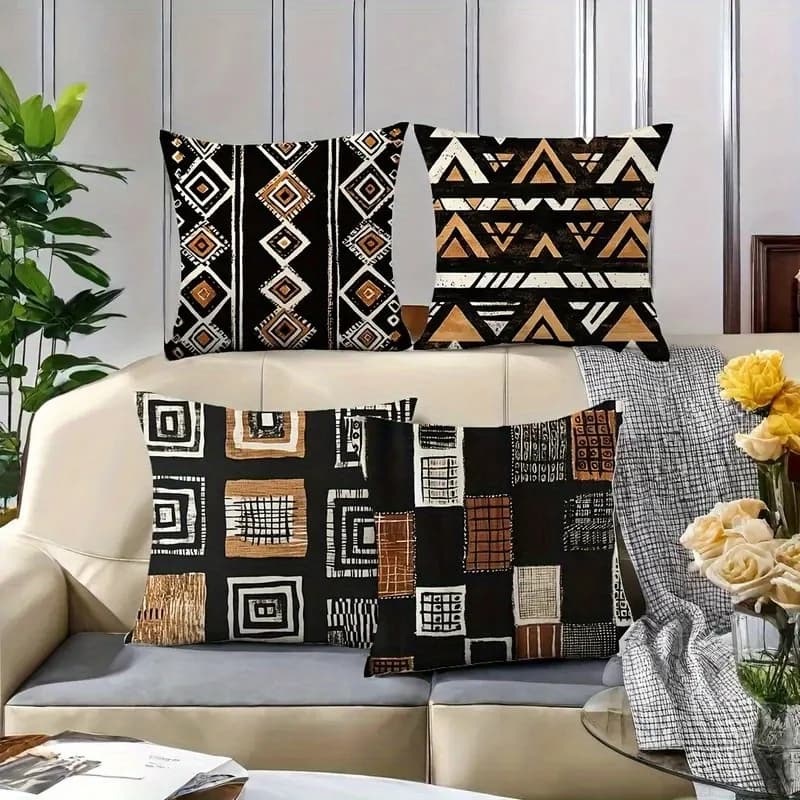 1 federa per cuscino con stampa geometrica tribale, stampa 2D fronte-retro, in morbido poliestere, per divano, camera da letto, auto, decorazioni per la casa