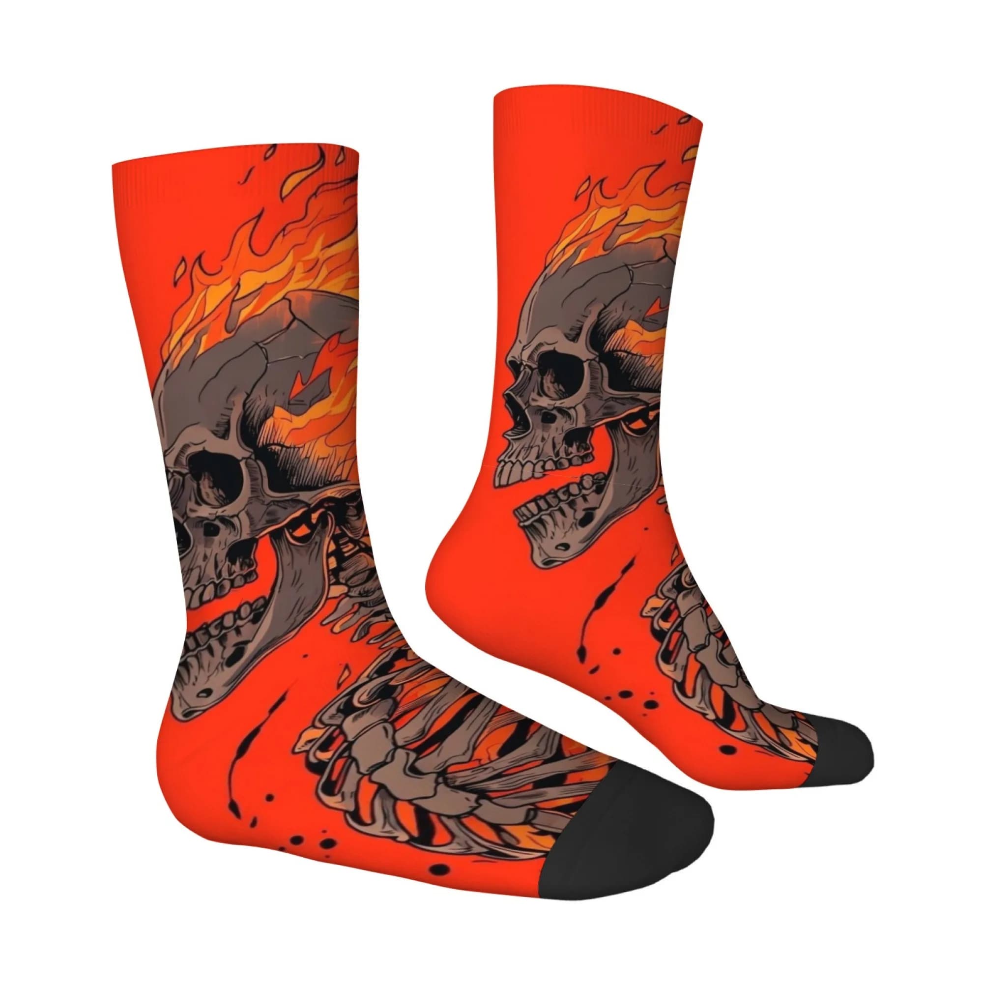 Novel Flame and Skull Print Men's Socks Comfortable and Breathable Socks Quirky and Fun Gothic Horror Harajuku Style Socks