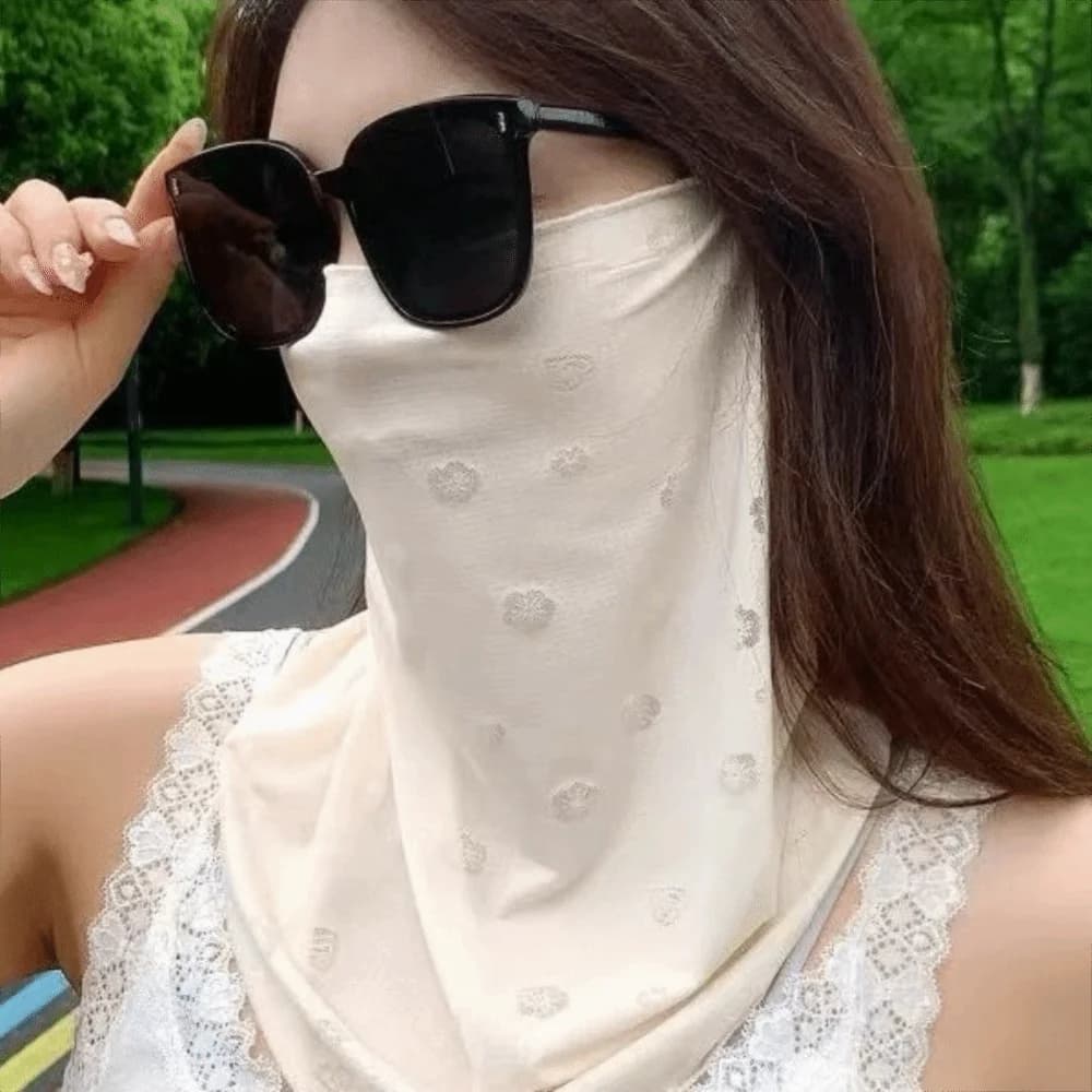 Thin Sun Protection Face Mask Dust Proof Nylon Breathable Face Cover Flower Printed Solid Color Neck Protection Mask