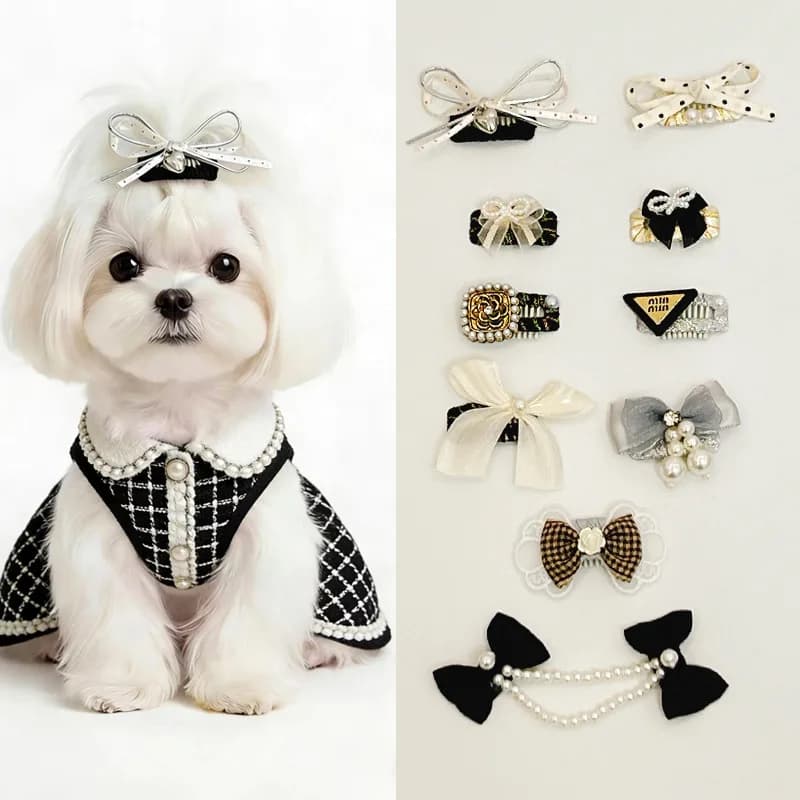 5/10 pc Pet Dog Hair Clips Pearl Bow Puppy Grooming Accessories Maltese Yorkie Shih Tzu BB Snap Clip Cat Hairpin Headwear