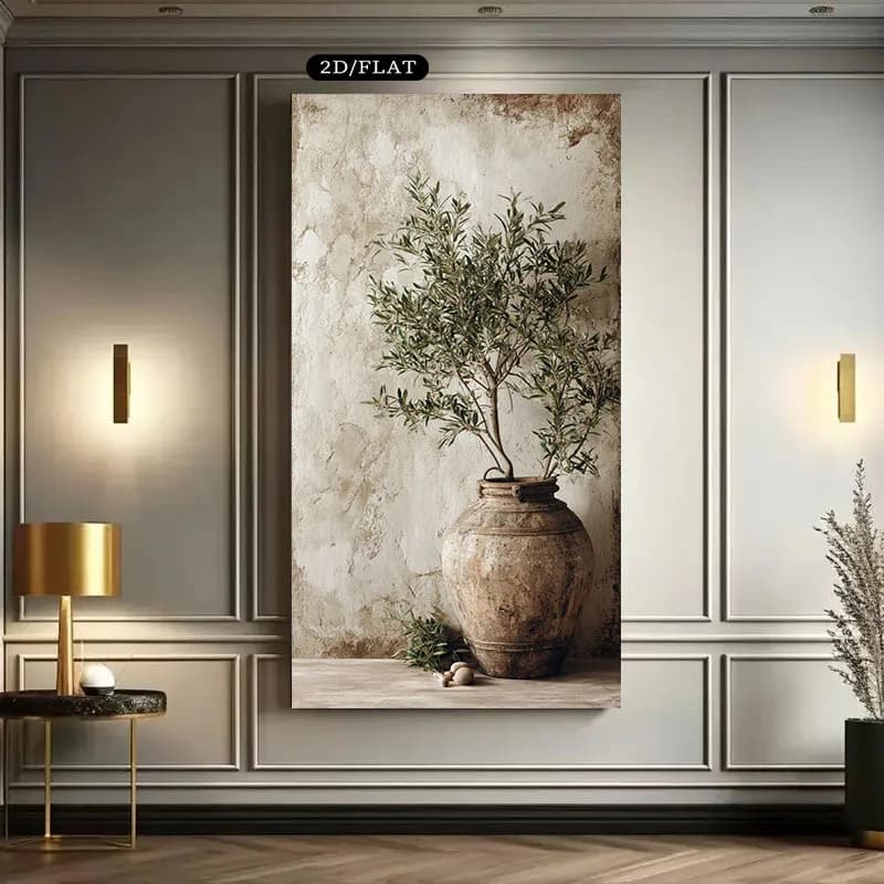 Large Olive Trees in The Countryside Vase Paint Canvas Print Simple Plants Farmhouse Wall Art Posters for Living Room Home De
