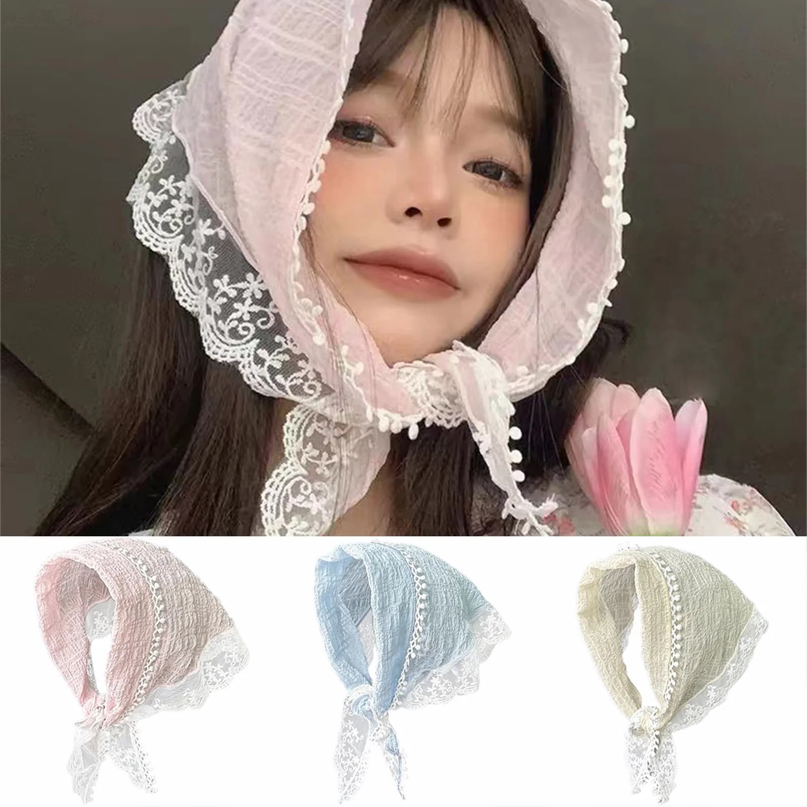 Sciarpa in pizzo da donna Fascia per capelli per donna Fazzoletto per capelli in pizzo floreale antiscivolo Sciarpa per capelli per decorazioni per acconciature 53 * 34 cm