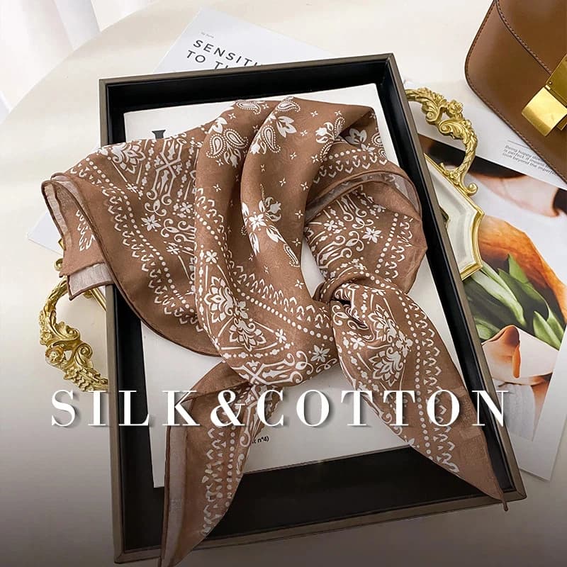 75% Cotton 25% Silk neck scarf for women summer Ethnic vintage coffee Paisley print scarf silk scarf 100% silk neckerchief