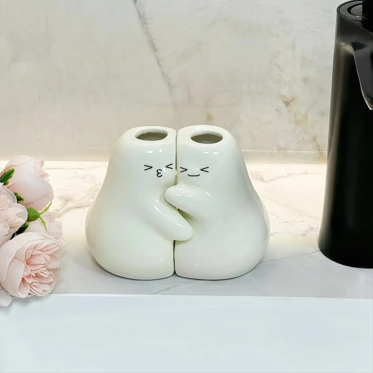Portaspazzolino in ceramica per bagno Set di 2 simpatici portaspazzolino per controsoffitto del bagno, decorazioni per la tavola dell'home office