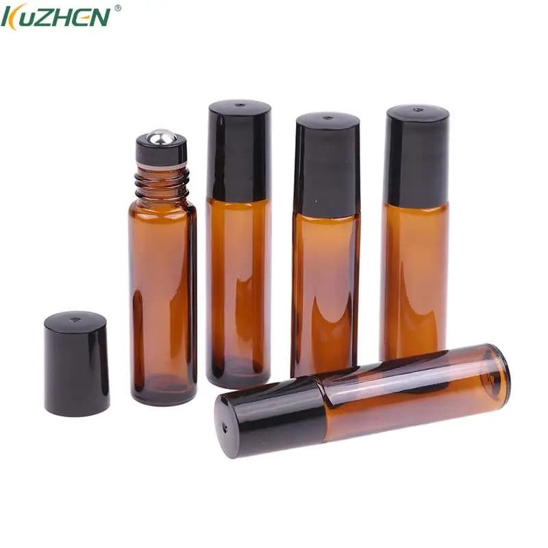 1Pc 10ml rotolo di vetro ambrato su bottiglia per fiale di olio essenziale con contenitori per bottiglie riutilizzabili a sfera in metallo a rullo