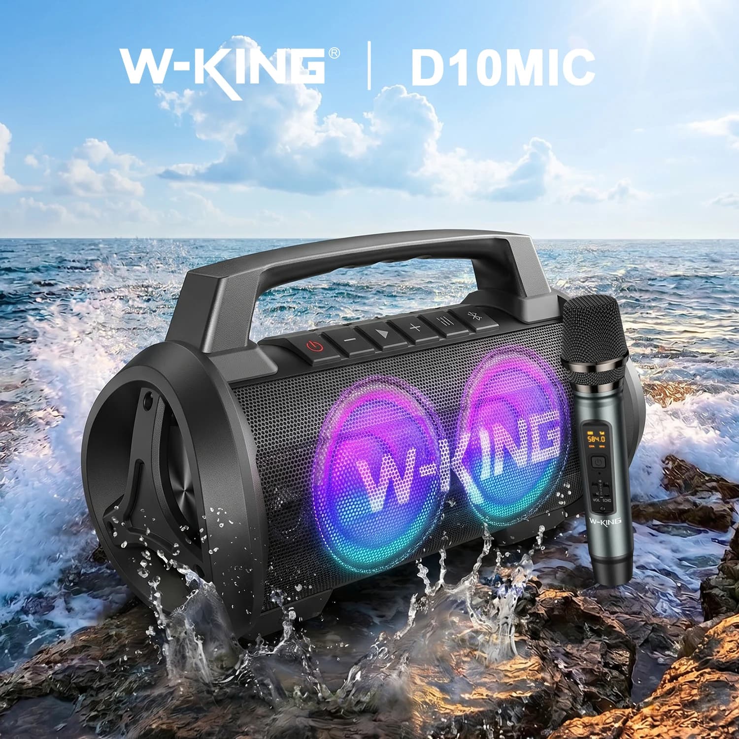 W-KING Altoparlante Bluetooth Portatile 70W (120W di Picco) con Microfono Wireless, Subwoofer Impermeabile IPX6, Altoparlanti da Esterno con Power Bank