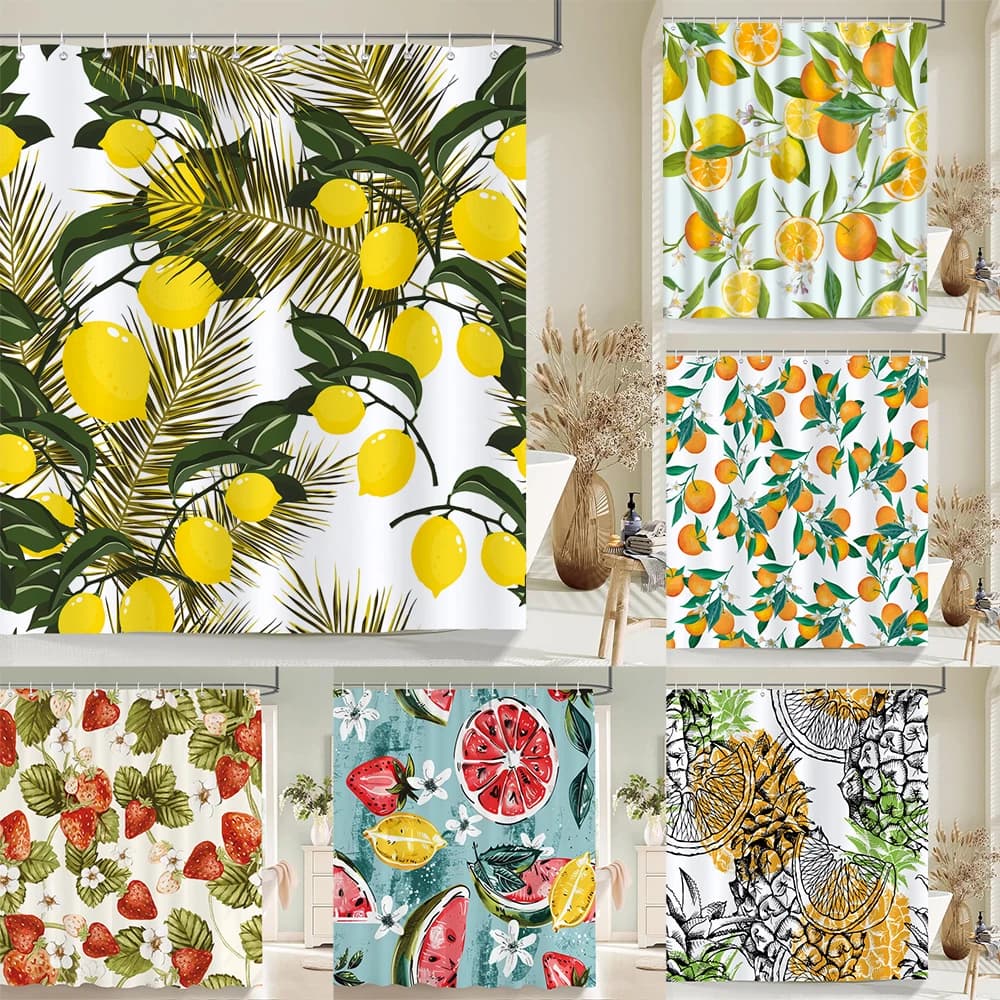1 pz frutta fresca al limone modello tende da doccia bagno tende da bagno in poliestere stampa tenda da doccia decorazione con ganci tenda
