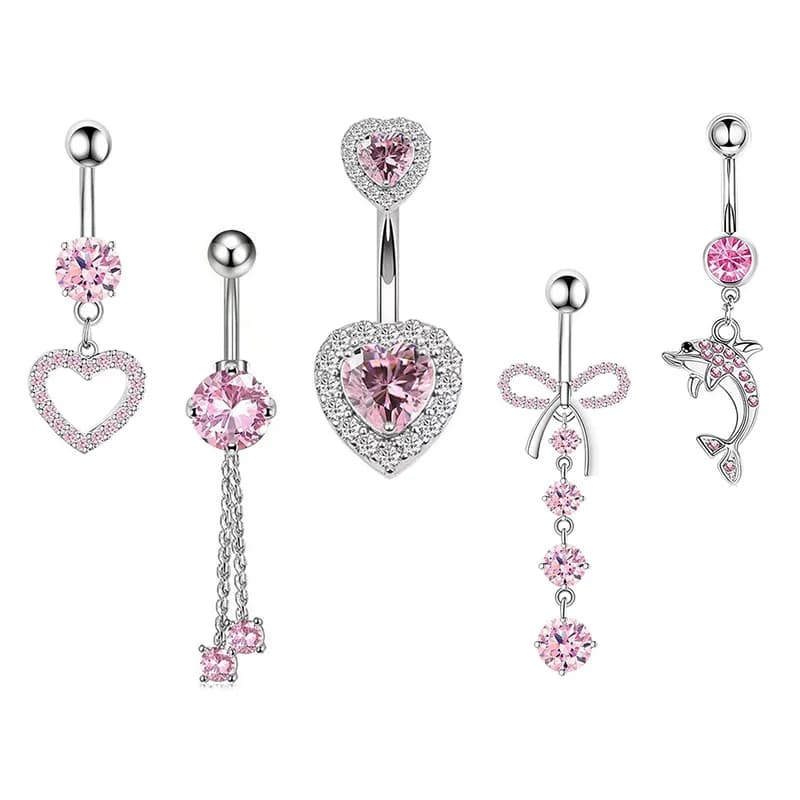 1 pz corona rosa anelli per ombelico gioielli in acciaio inossidabile cuore piercing all'ombelico bilanciere cristallo carino anelli di pancia per le donne ragazze