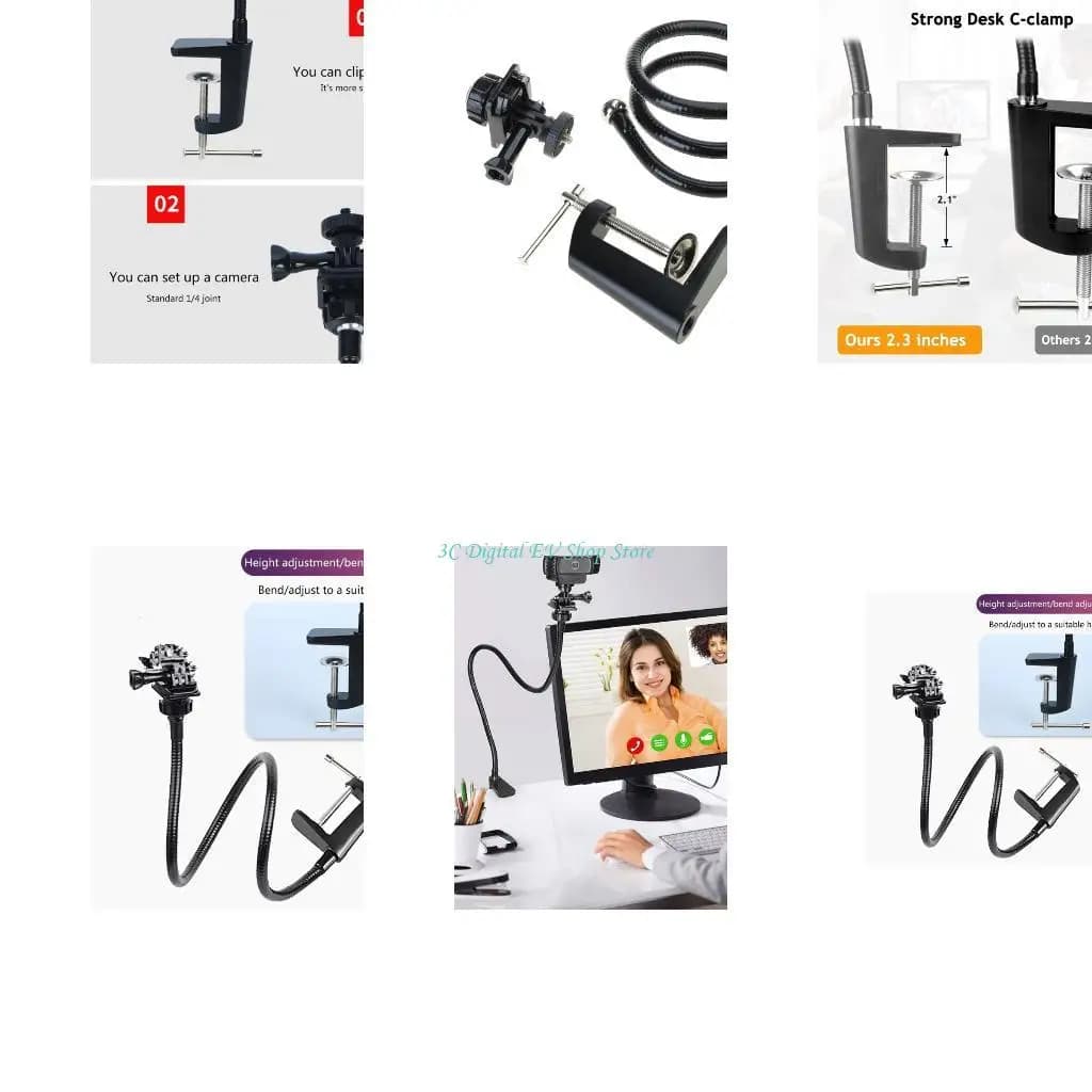 E74D Webcam Stand Desk Enhanced Desk Jaw Clamp con stand coccole flessibile per