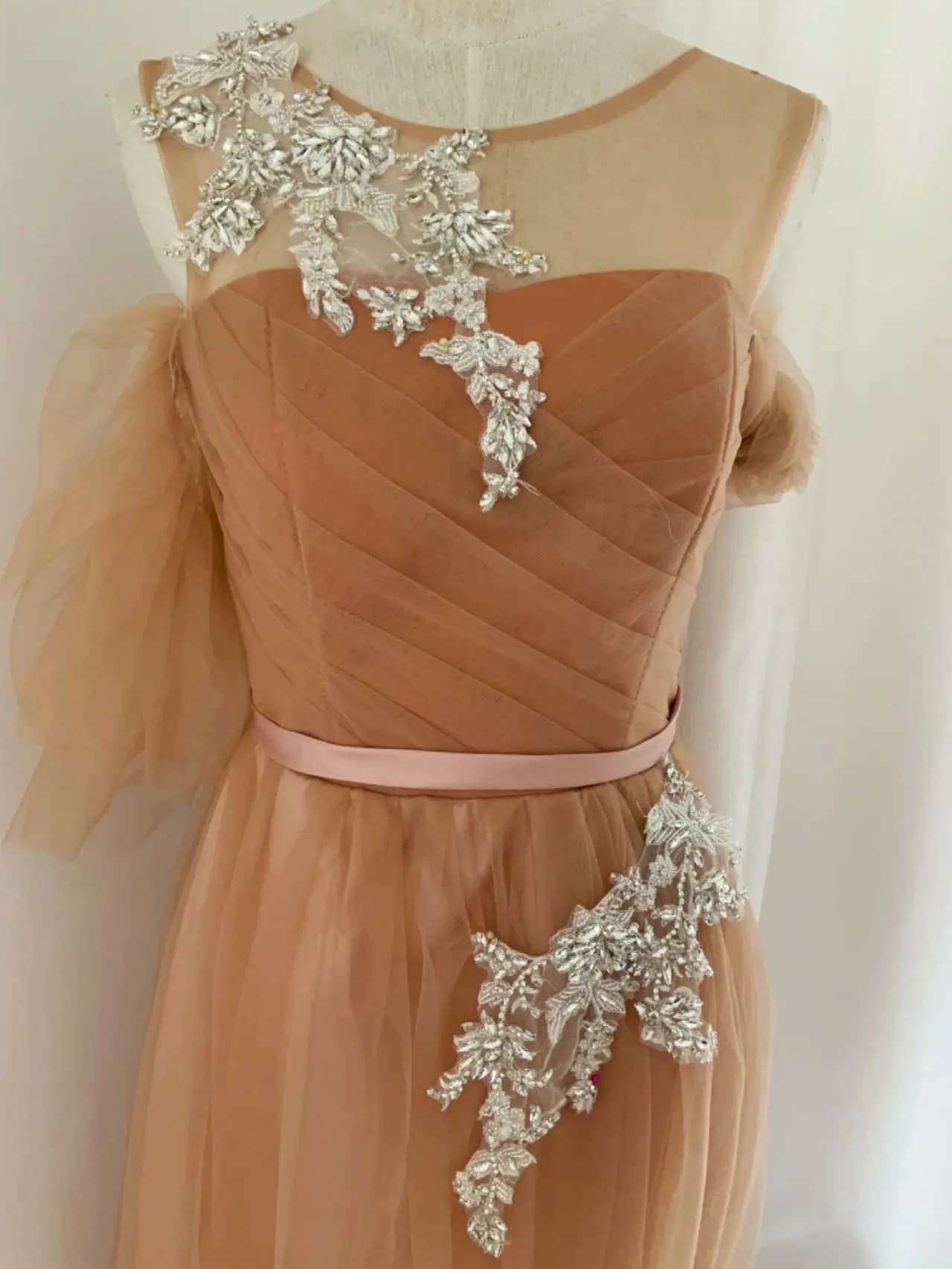 3D Applique Semi Beaded Pants with Silver Rhinestone for Wedding Dress, High Couture, DIY Party Dresses