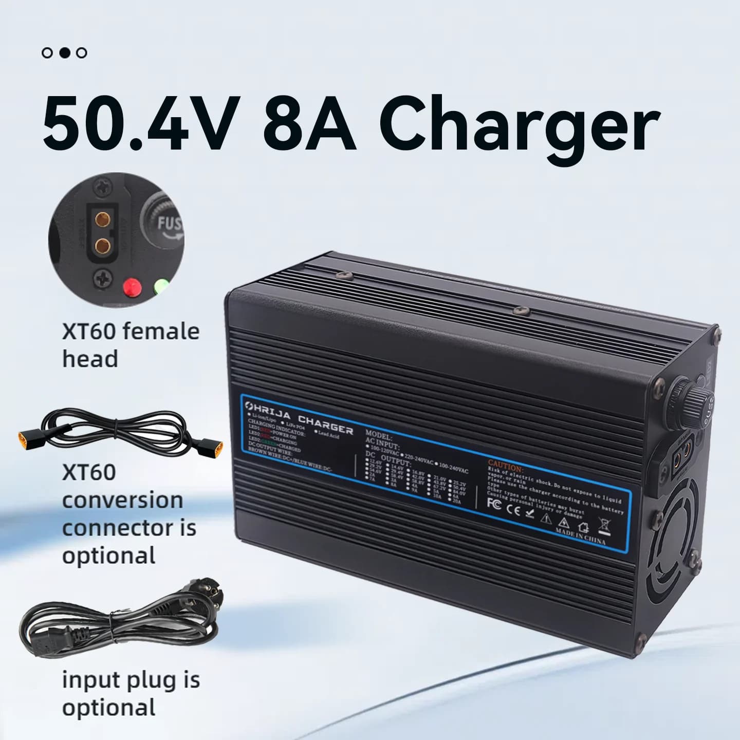 50.4V 8A charger quick aluminum shell suitable for 12strings 44.4V lithium battery charger detachable connector plug is optional