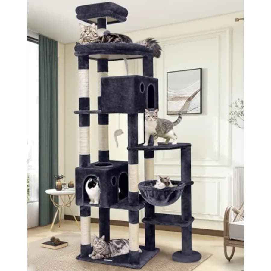 Albero per gatti gigante da 83 pollici per gatti da interno, torre per gatti XXL grande per adulti con 9 posti di grattamento per gatti di oltre 9 kg, resistente e di grandi dimensioni