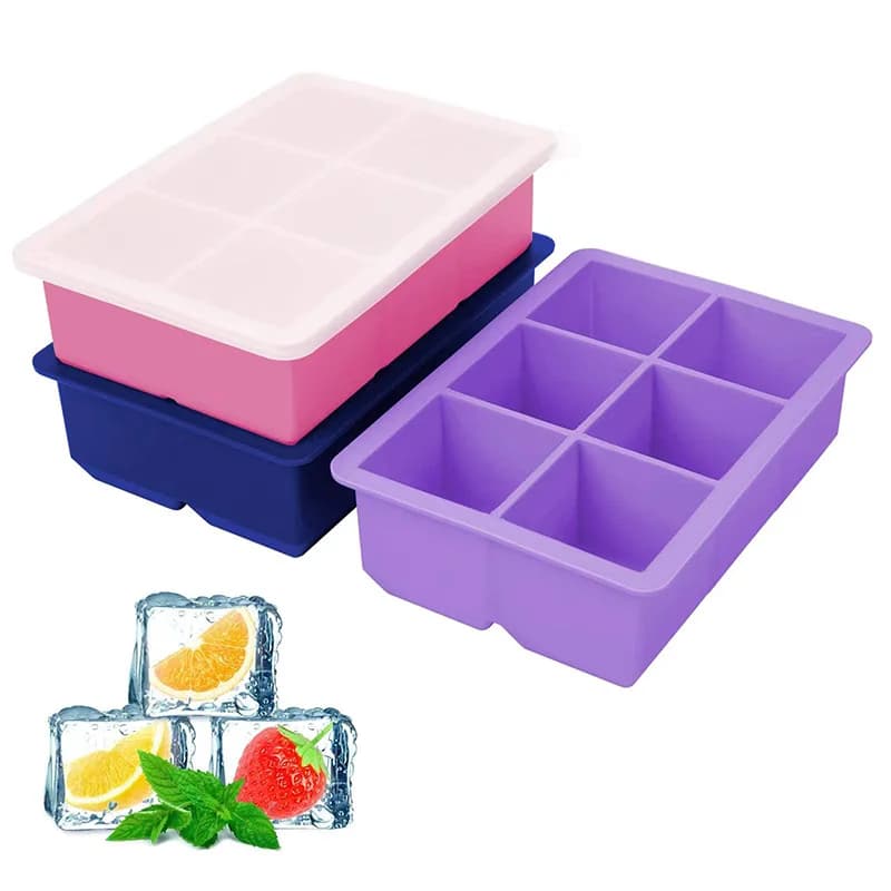 Vassoio per cubetti di ghiaccio con coperchio Stampi in silicone Stampo quadrato per cubetti di ghiaccio grande per contenitori per congelatore di whisky Cocktail Rilascio facile Senza BPA