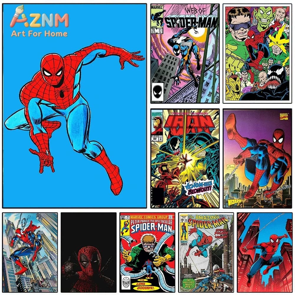 Spiderman Doctor Octopus Venom Superhero Canvas Wall Art Poster Vintage Marvel Comic Print Picture Home Bedroom Living Room Wa