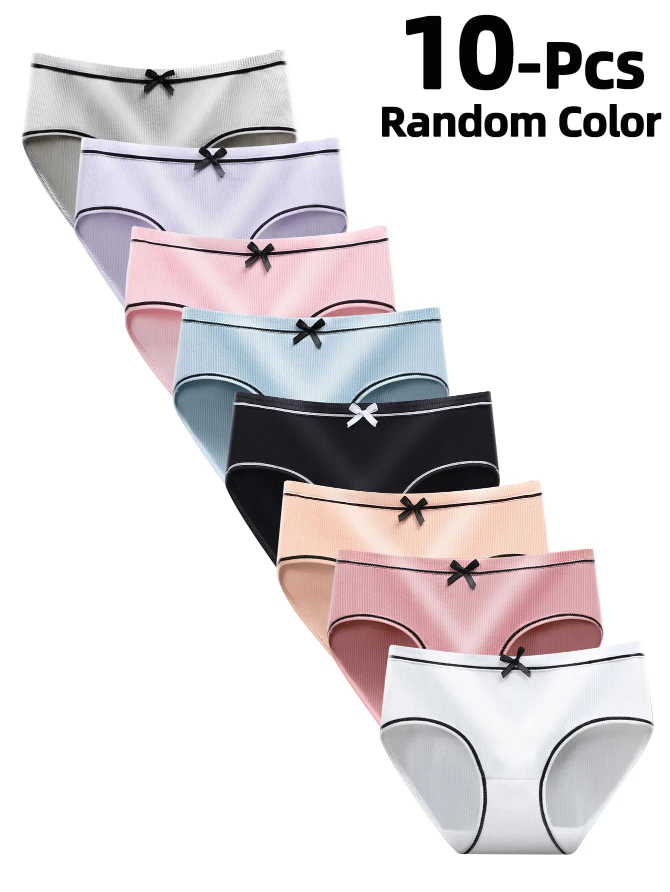casual colors 10 pieces in a bag, ribbed triangular panties decorated with favorite fashionable bow by young women, comfortable for everyday