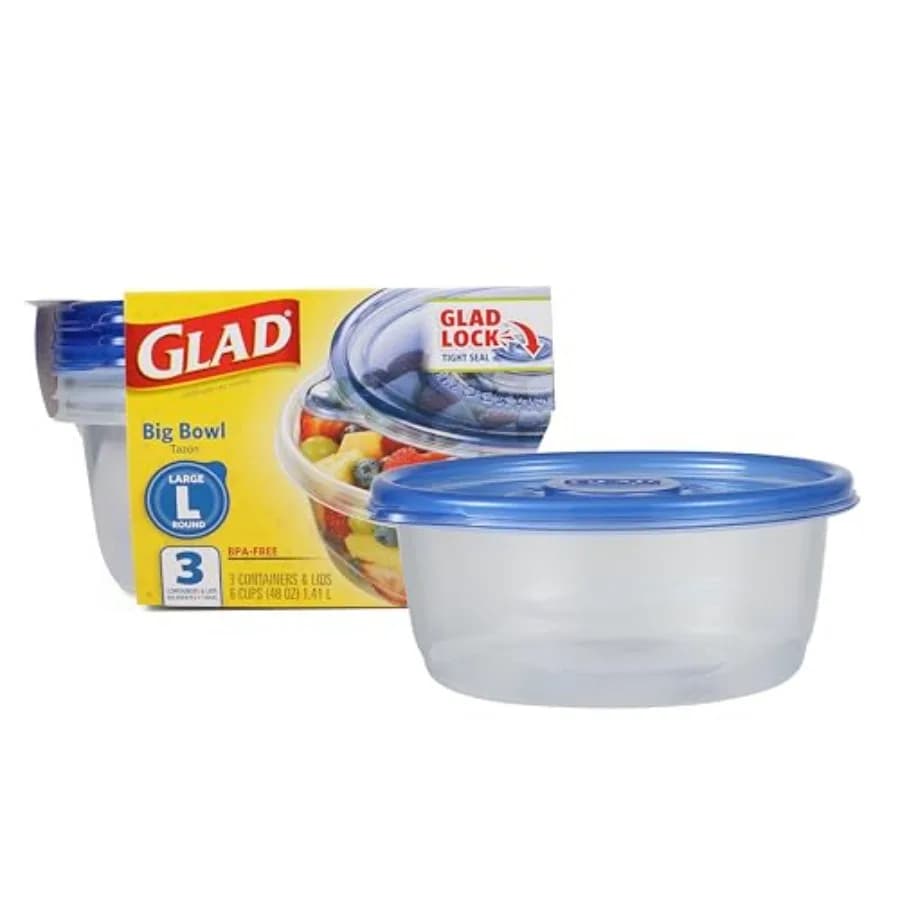 Ware Big Bowl Food Storage Containers with Lids, Large No BPA Plastic Containers for Soups, Salads, and Meal Prep, Lock Tight S