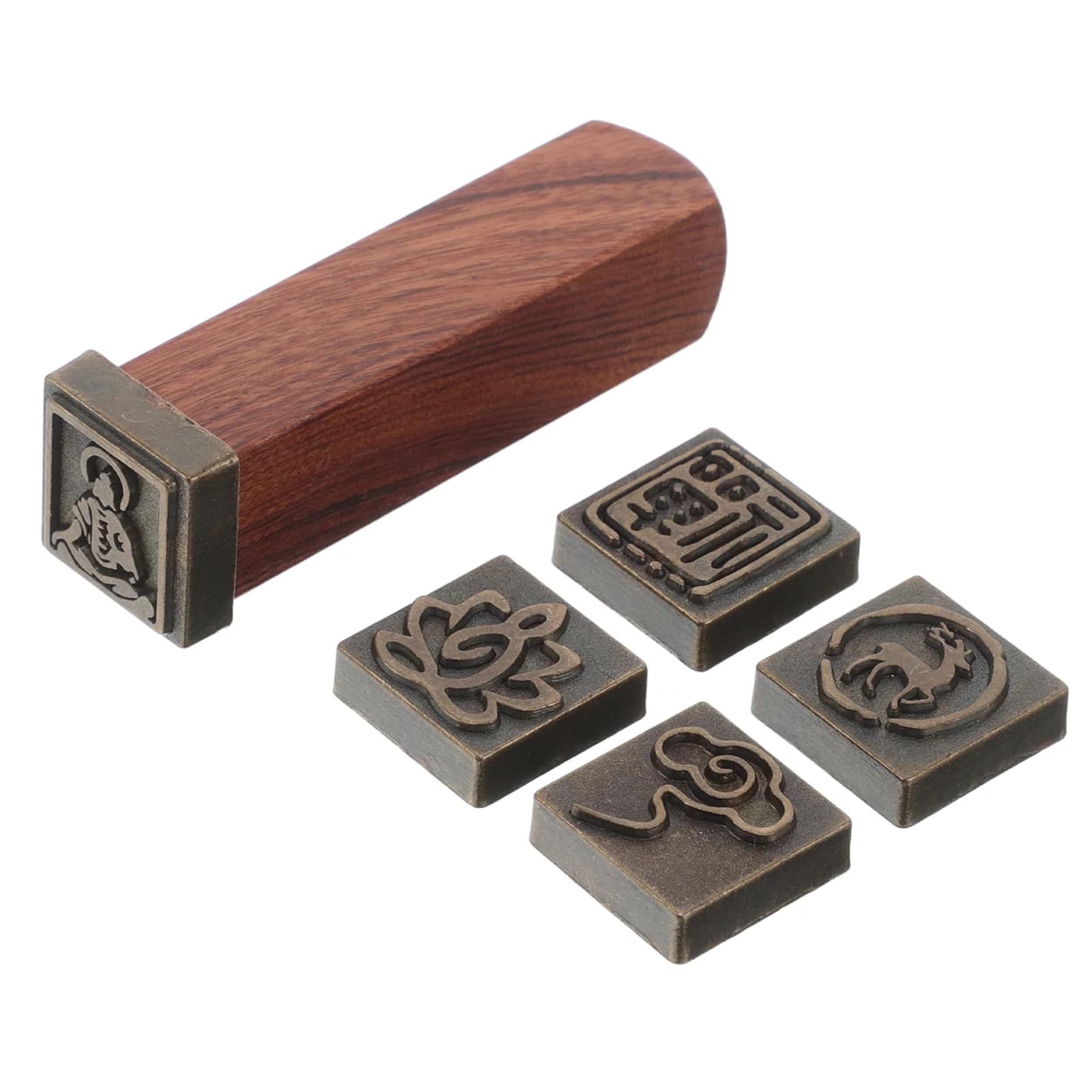 Black Ebony Wood Zen Lotus Cloud Calligraphy Seal Set Multifunctional Stamp for Pottery Craft Decor