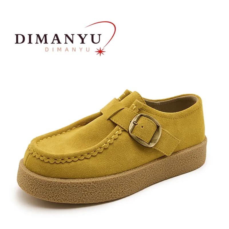 Scarpe Oxford da Donna in Vera Pelle, Nuova Collezione Primavera 2026, Scarpe con Zeppa Stile Canguro, Mocassini con Fibbia Stile Britannico