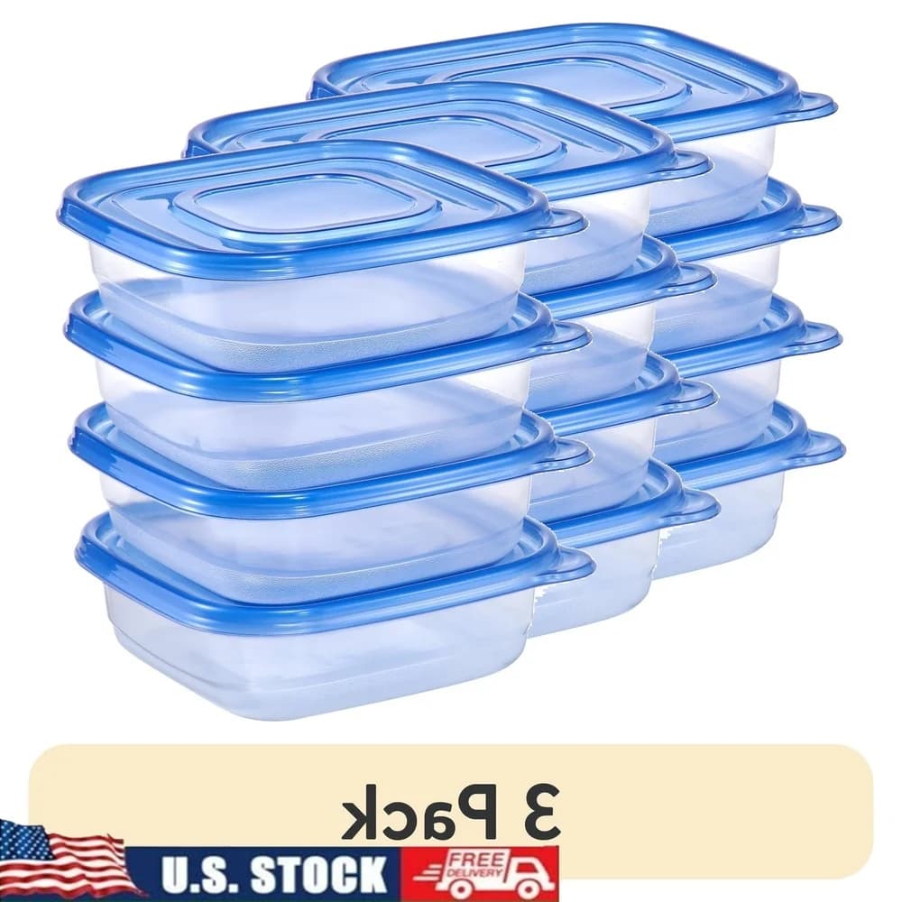 Confezione da 3 contenitori per alimenti impilabili senza BPA quadrati in plastica da 0,9 litri per la preparazione dei pasti, scatola per il pranzo, congelatore, organizer da cucina sicuro