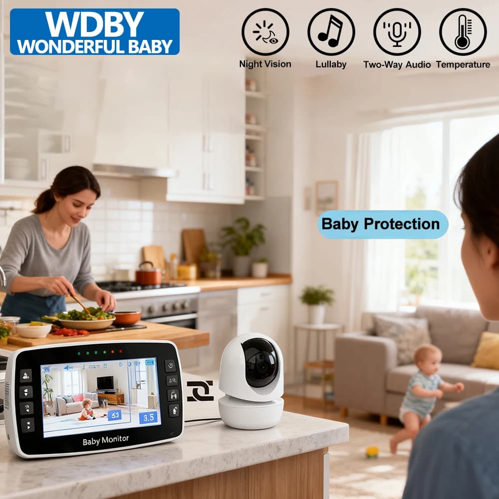 Baby monitor video wireless da 4,3 pollici Zoom 4.0x Visione notturna IR Conversazione bidirezionale Avviso temperatura Ninne nanne per Babysitter e genitori