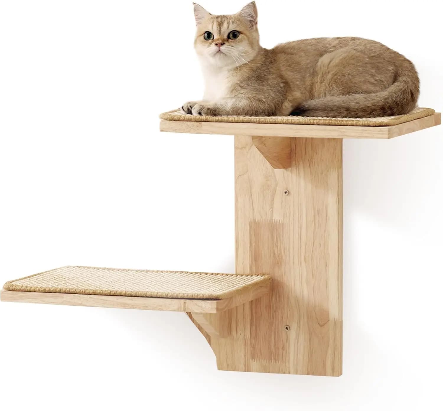 Mensole a Parete per Gatti a Forma di Albero con Tappetino in Sisal, 2 Piattaforme Galleggianti per Arrampicarsi, Giocare, Riposare