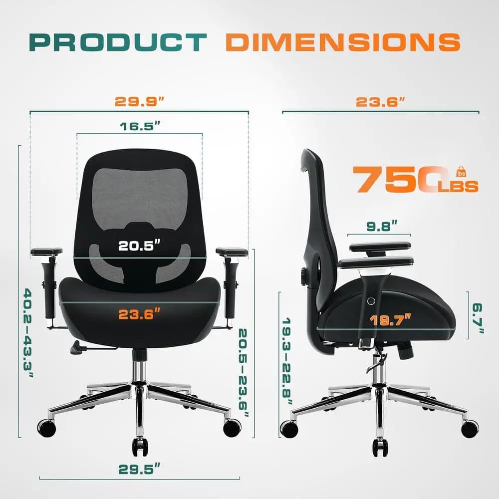 Sedia da ufficio grande e alta con cuscino largo e spesso per persone robuste, sedia da scrivania ergonomica in rete con braccioli 4D, A