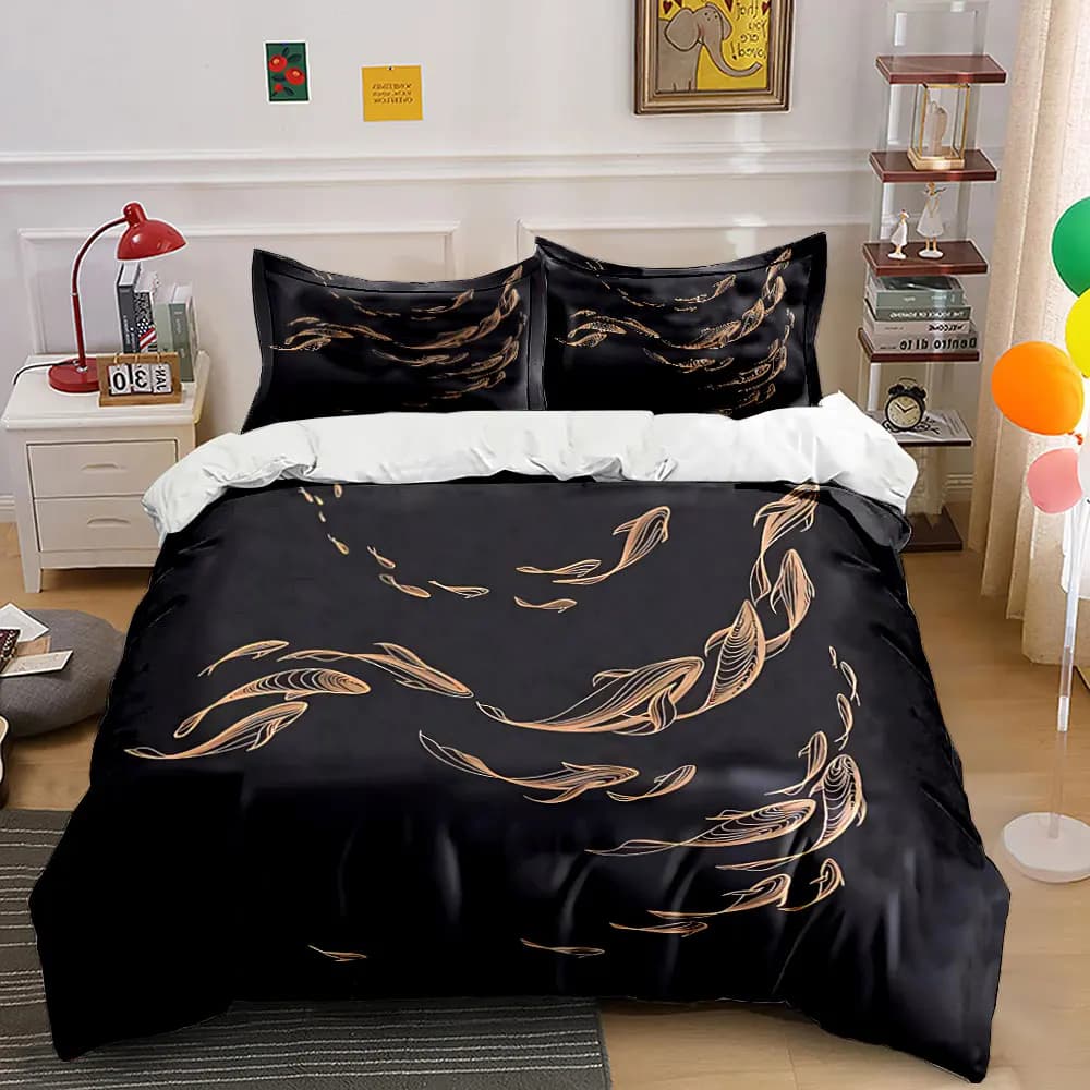 Set decorativo Golden Fish, set di biancheria da letto con copripiumino morbido e confortevole, include 1 copripiumino e 2 federe, regalo