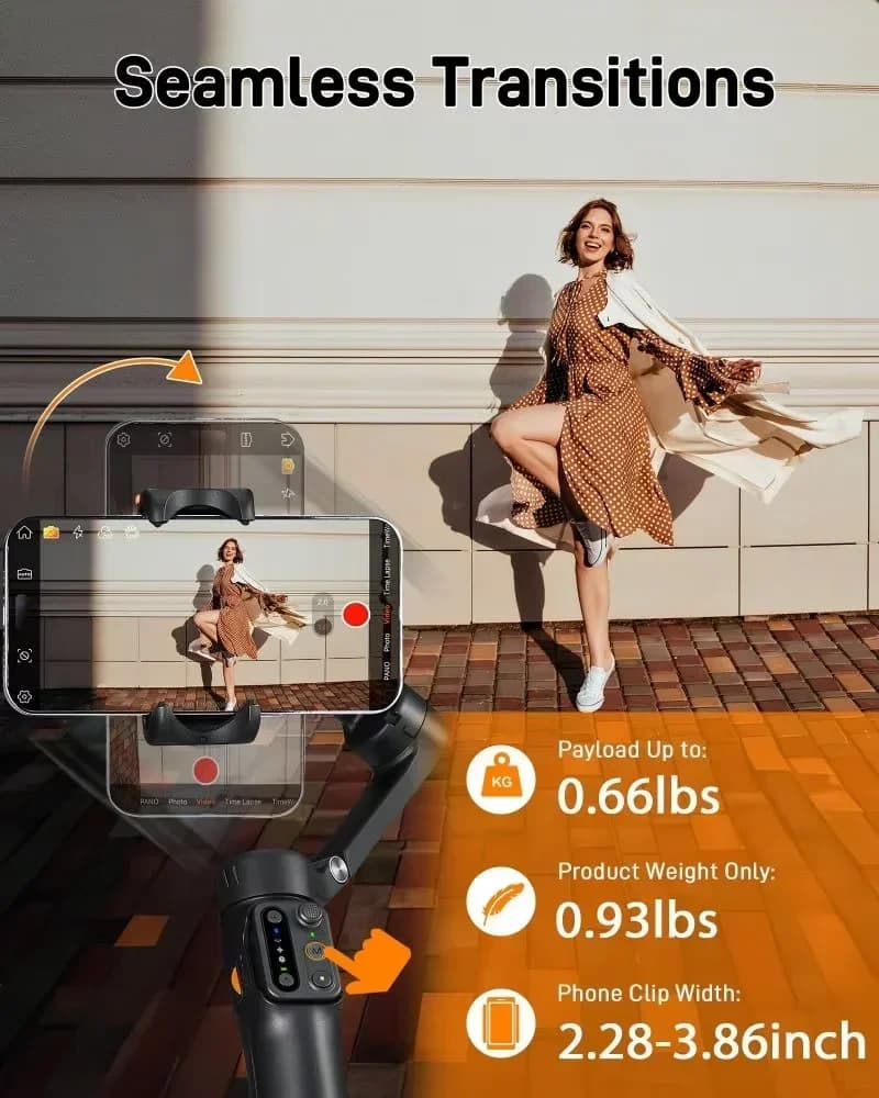 hohem iSteady V3 Stabilizzatore per smartphone Ai Face Tracking Gimbal per telefono a 3 assi Selfie Stick incorporato portatile per iPhone16