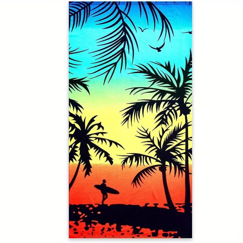 Asciugamano da spiaggia palme e surfista modello tramonto protezione solare antivento adatto per piscina campeggio coperta da viaggio