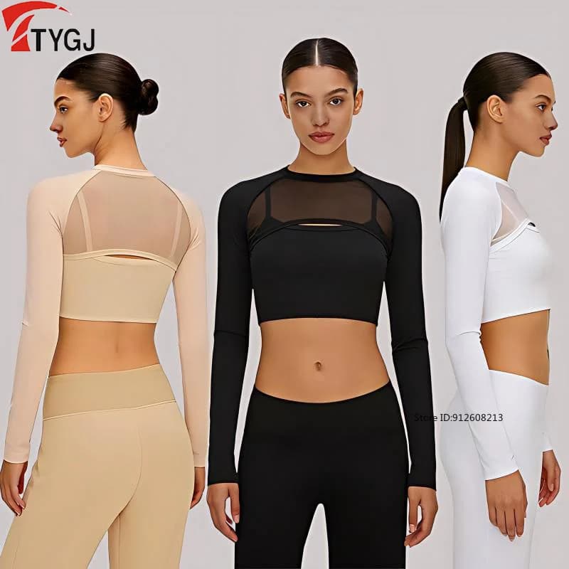 TTYGJ Golf Donna Estivo Manica Lunga Protezione Solare Sottogiacca Rinfrescante in Seta Ghiaccio Crop Top Anti-UV Sottile con Maniche a Scialle