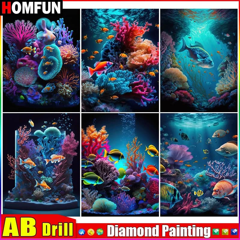 HOMFUN AB 5D fai da te diamante ricamo Display completo "pesce scenario subacqueo" pittura diamante quadrato/rotondo strass Decor Art