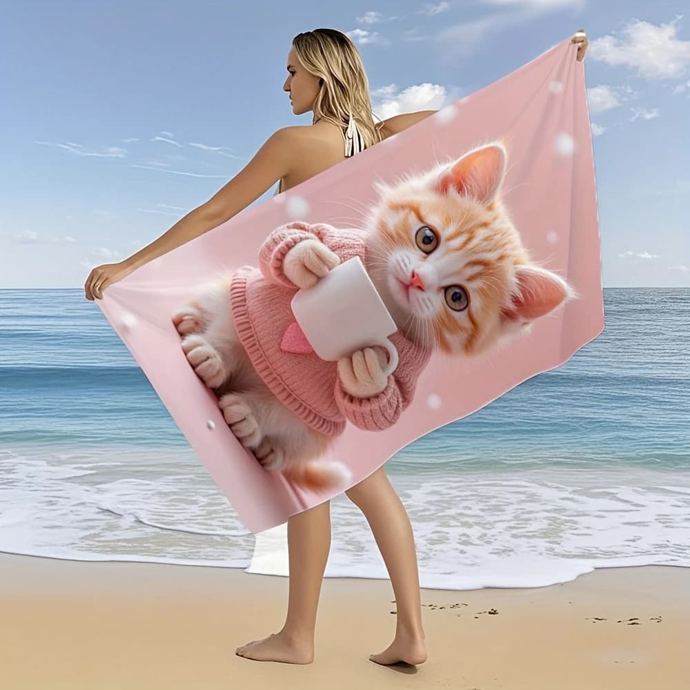 Asciugamano da bagno in microfibra con motivo geometrico a forma di gattino, morbido, assorbente, ad asciugatura rapida, essenziale per viaggi, piscina, sauna, bagno