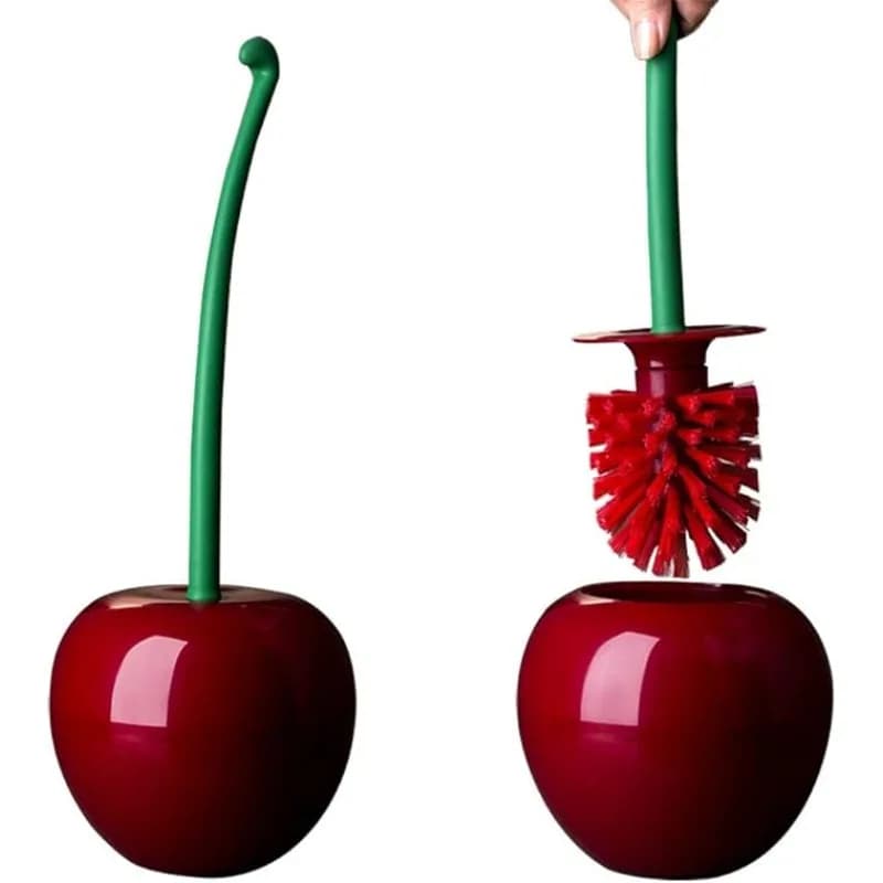 Set Spazzola per WC a Forma di Ciliegia con Manico Lungo e Setole Morbide, Decorazione per Bagno, Accessori da Bagno