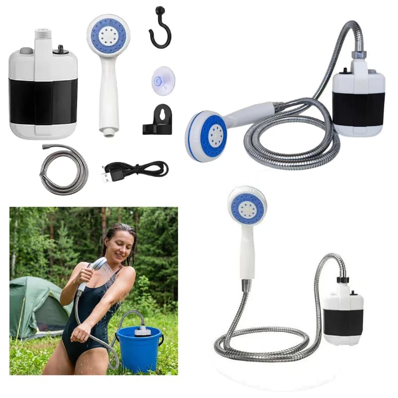 Electric Rechargeable Camping Shower Portable Complete Set Electric Water Pump Hand Sprayer With Hose Suction Cup Hook Accessory