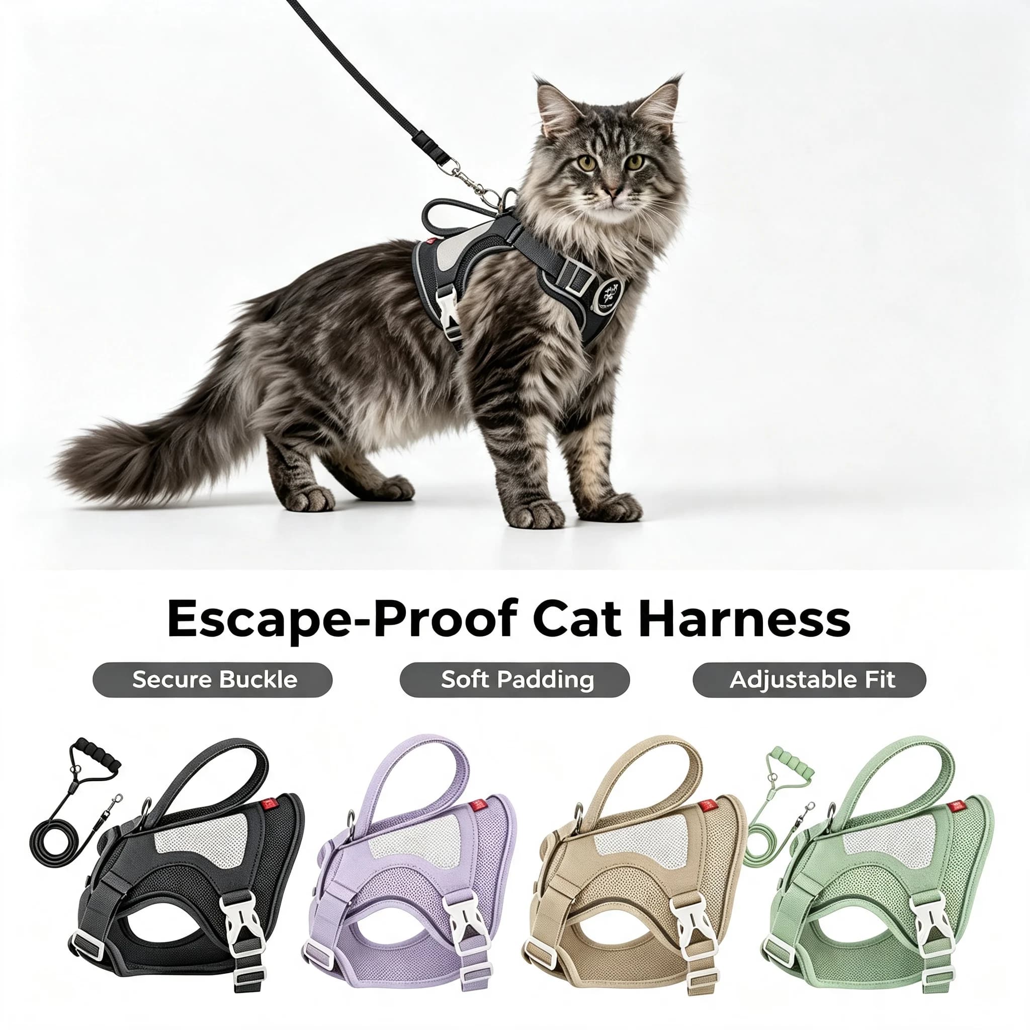 Tactical Cat Harness with 1.6m Leash, Reflective No-Pull Vest for Walking, Adjustable Breathable Cat Harness