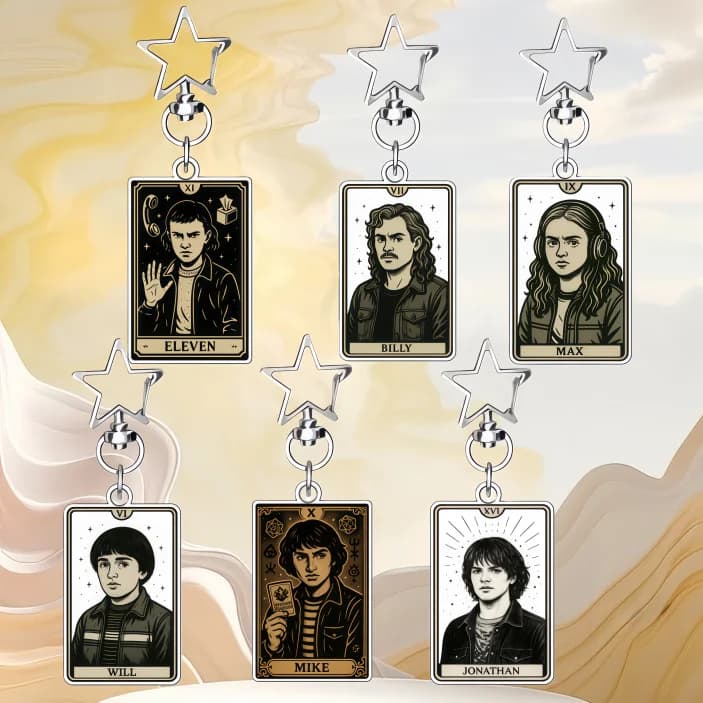 Portachiavi in acrilico da 6 cm per Stranger Things Stagione 5, ciondolo Billy Max Mike Jonathan, ornamento per zaino, regalo per fan
