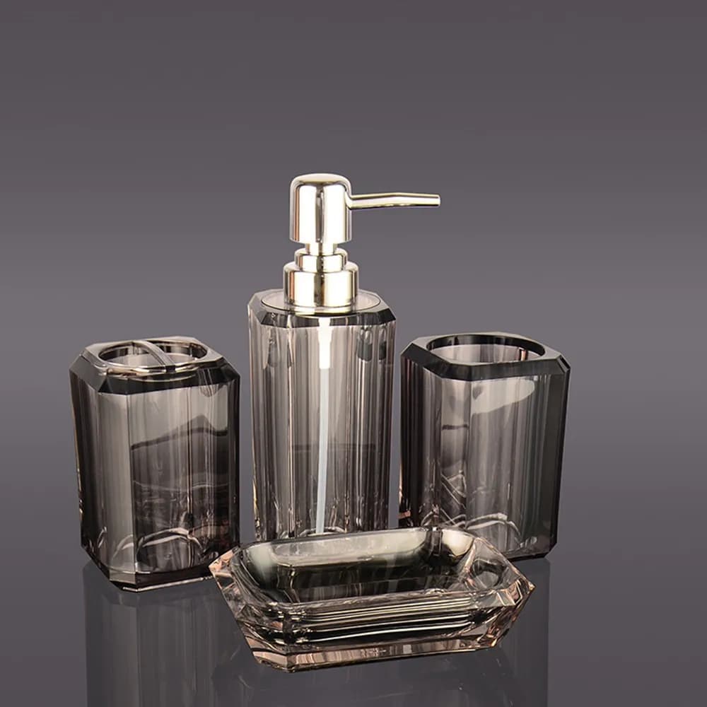 4 pz/set Acrilico Grigio Accessori Per Il Bagno Set Dispenser di Sapone Tazza Dei Denti Portasapone Portasapone Set Da Bagno In Stile Moderno
