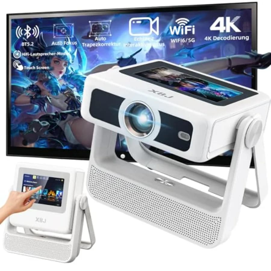 Proiettore Portatile A5pro con App Integrate, Schermo Touch, Supporto WiFi e Bluetooth, Risoluzione 4K, Proiettore Smart per Esterni con