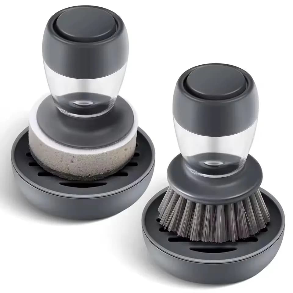 Nuovo set di 2 spazzole per piatti con dispenser di sapone, set di lavapiatti da cucina con vassoio drenante per lavare i piatti/pentole