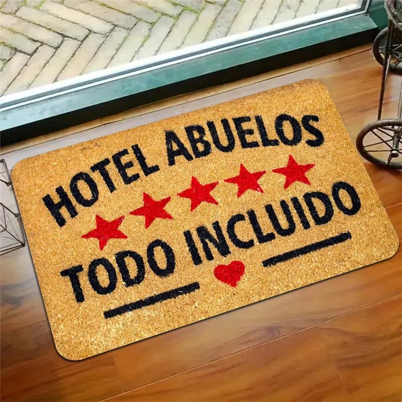 Tappetino per porta Spanish Text Hotel Abuelos, tappeto antiscivolo per ingresso, tappetino resistente e lavabile per casa e patio